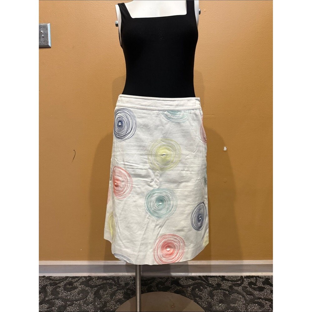 Boden Cotton Twill Cream Skirt With Colorful Circle Embroidery Size 8R
